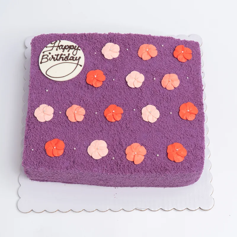 Ube Cake 9" — Blossoms (Pink/Red)