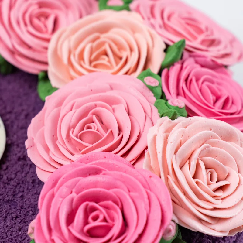 Ube Cake 9" — Crescent Roses (Pink)